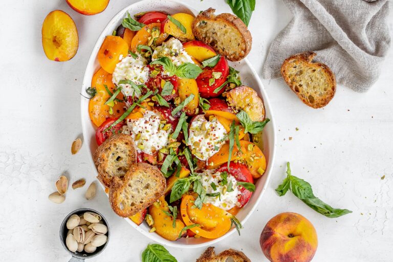 peach tomato burrata salad