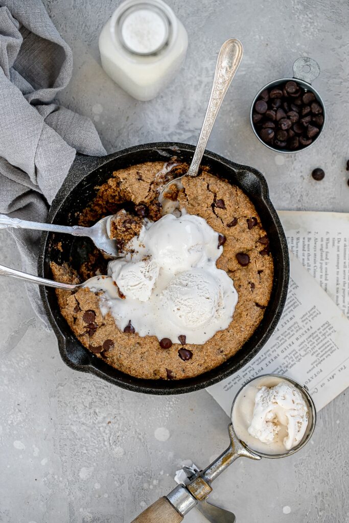 healthy peanut butter skillet cookie