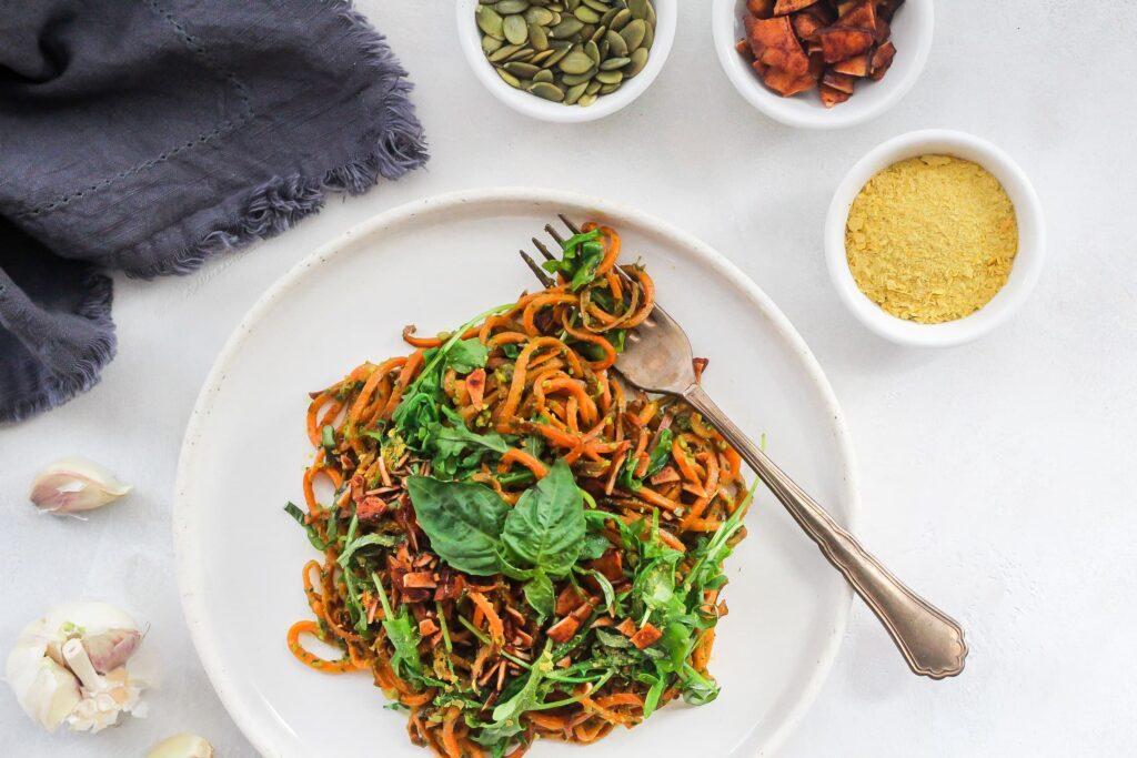 sweet potato noodles with pesto.