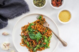 sweet potato noodles with pesto.