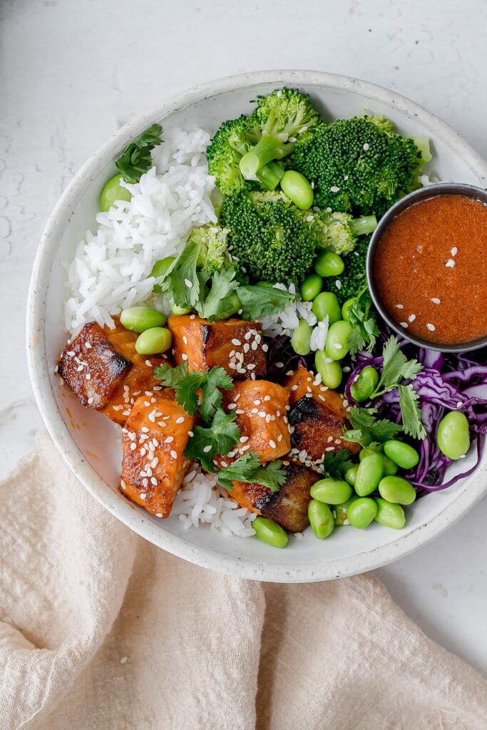 gochujang glazed salmon bowl.