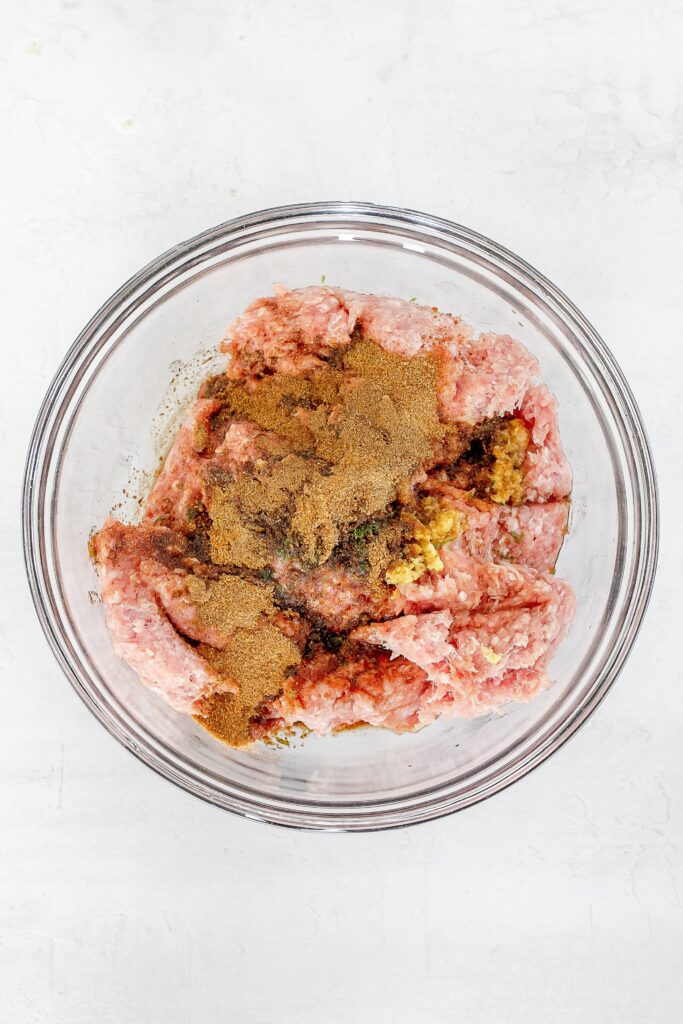 ground pork in a bowl.