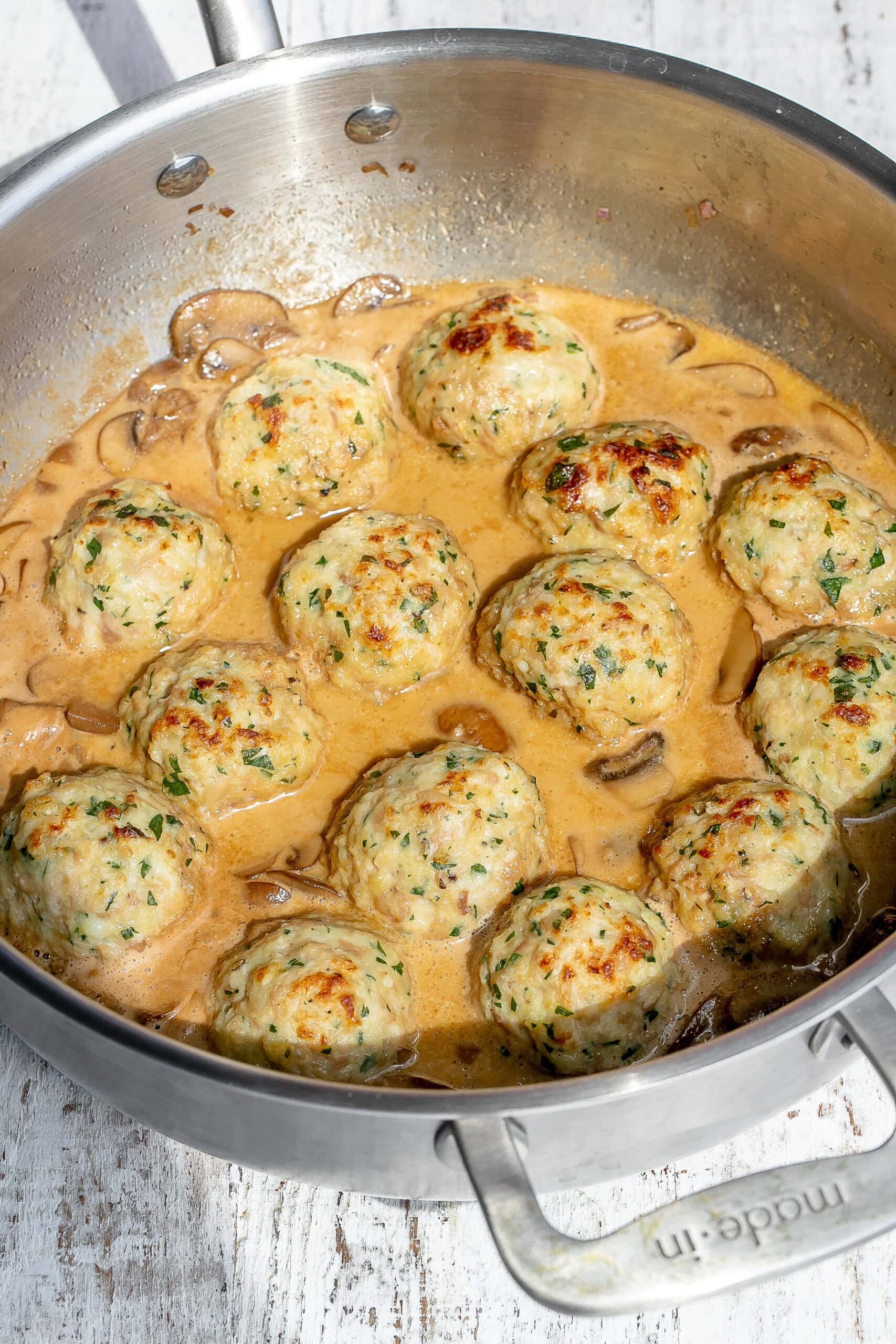 chicken marsala meatballs in creamy sauce.