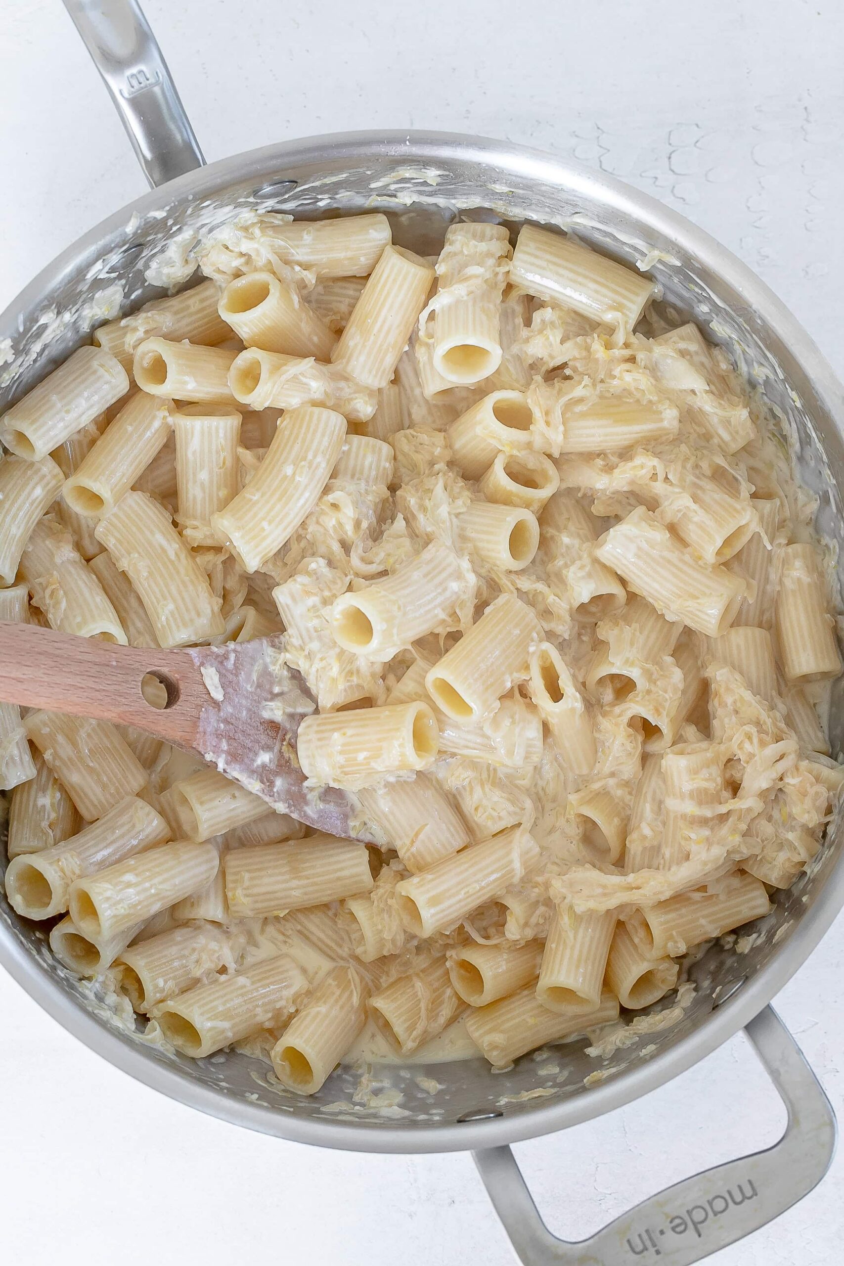 pasta added to sauce