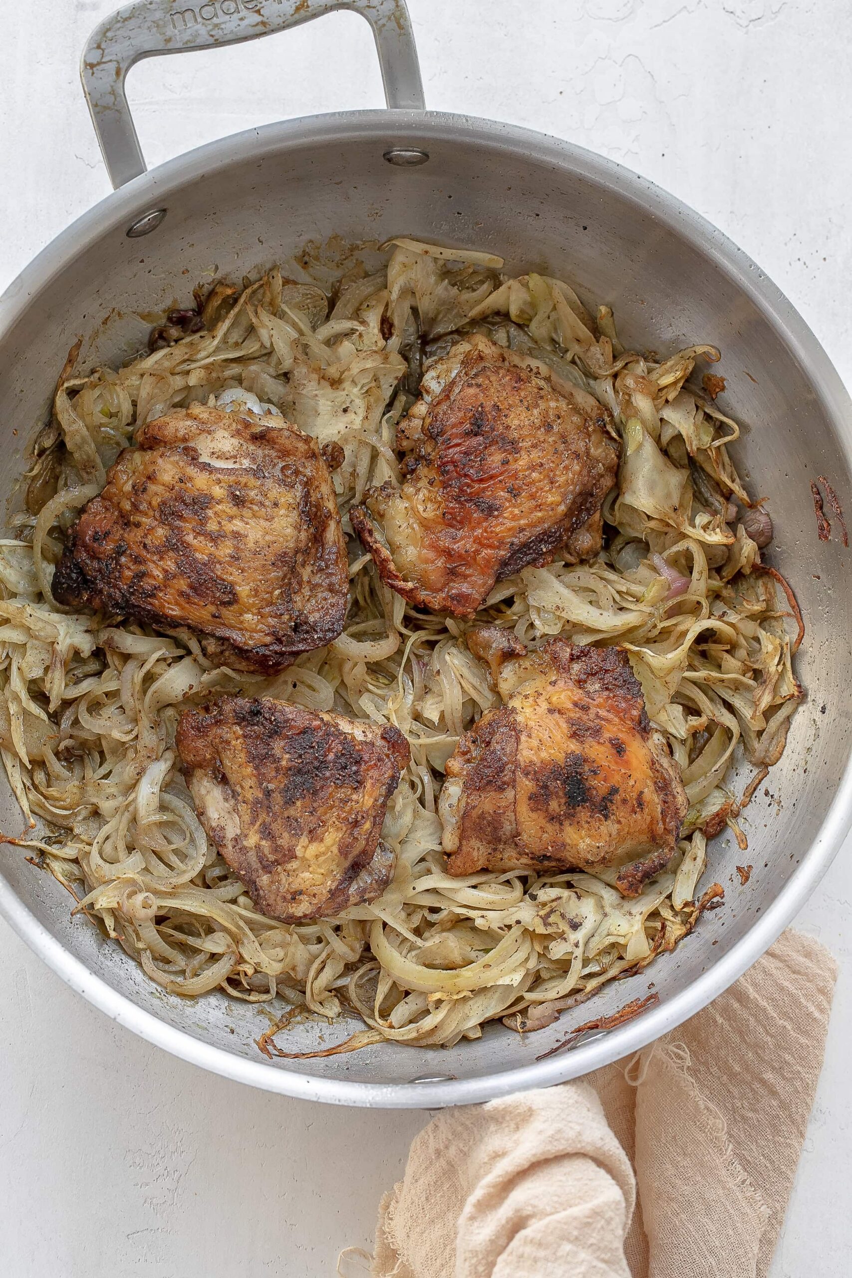 chicken thighs added on top of fennel mixture. 