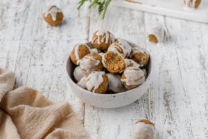 carrot cake bites in a bowl.