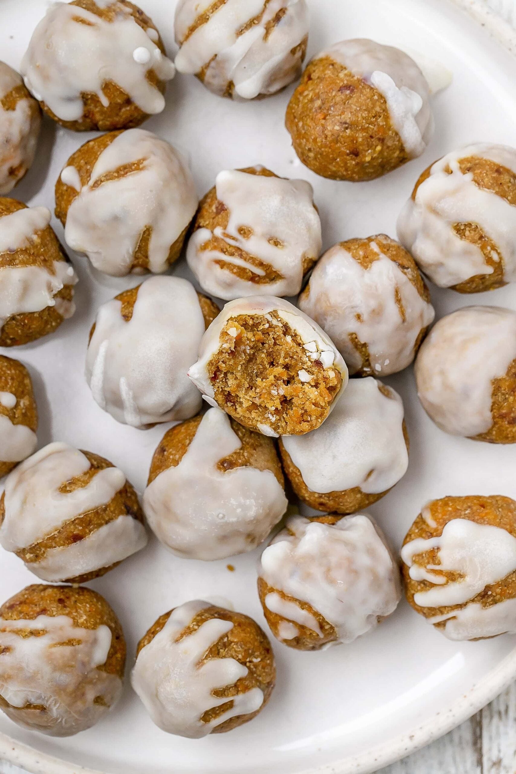 carrot cake bites on a plate.