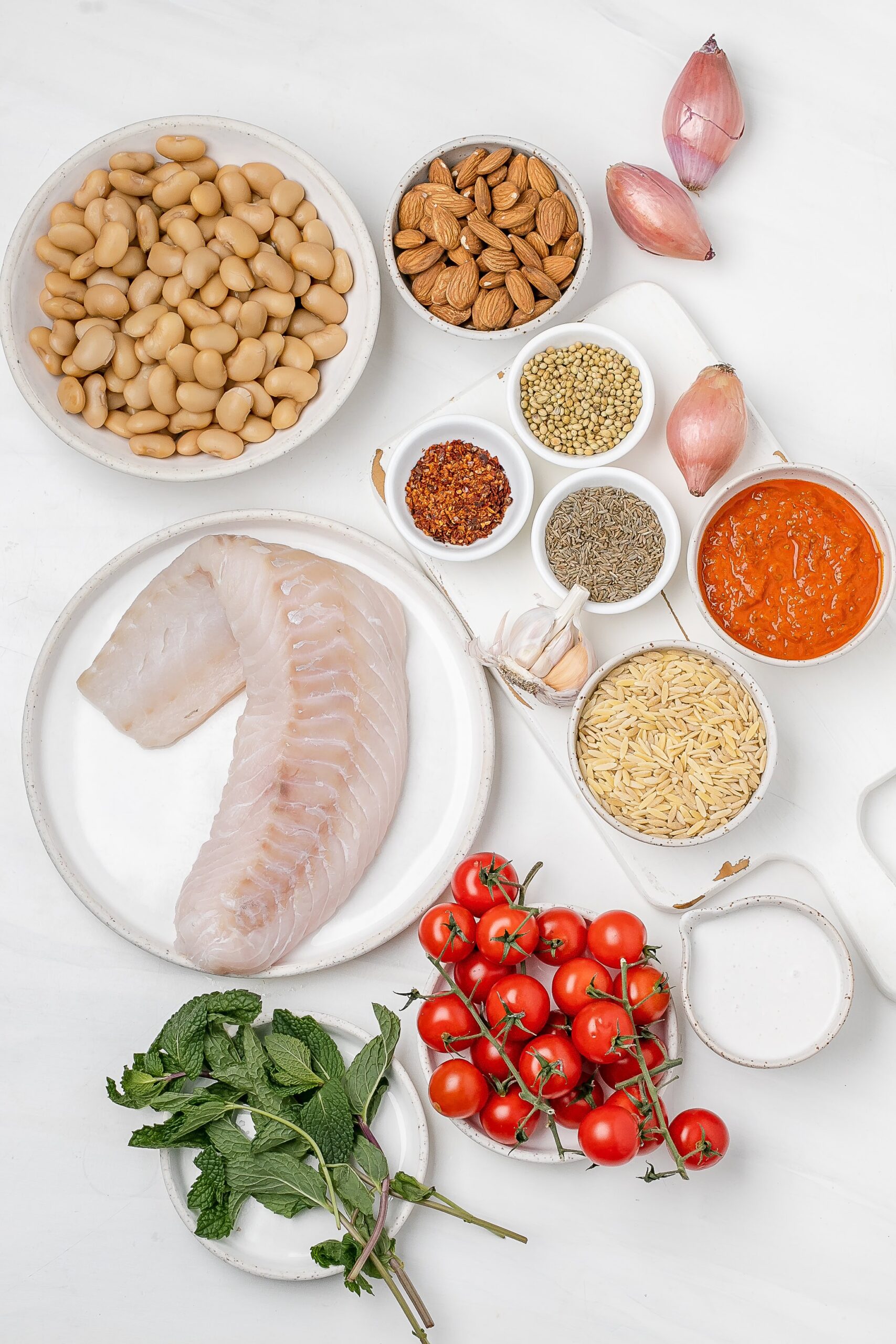 ingredients for poached cod with harissa.