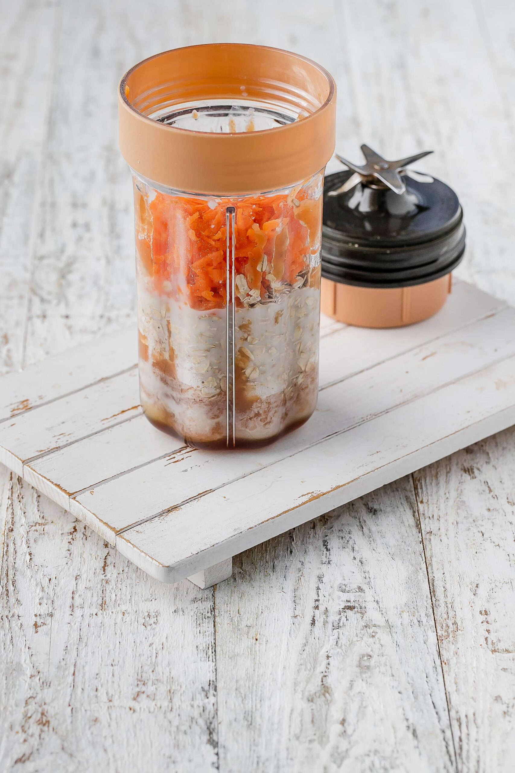 baked oat ingredients in blender. 