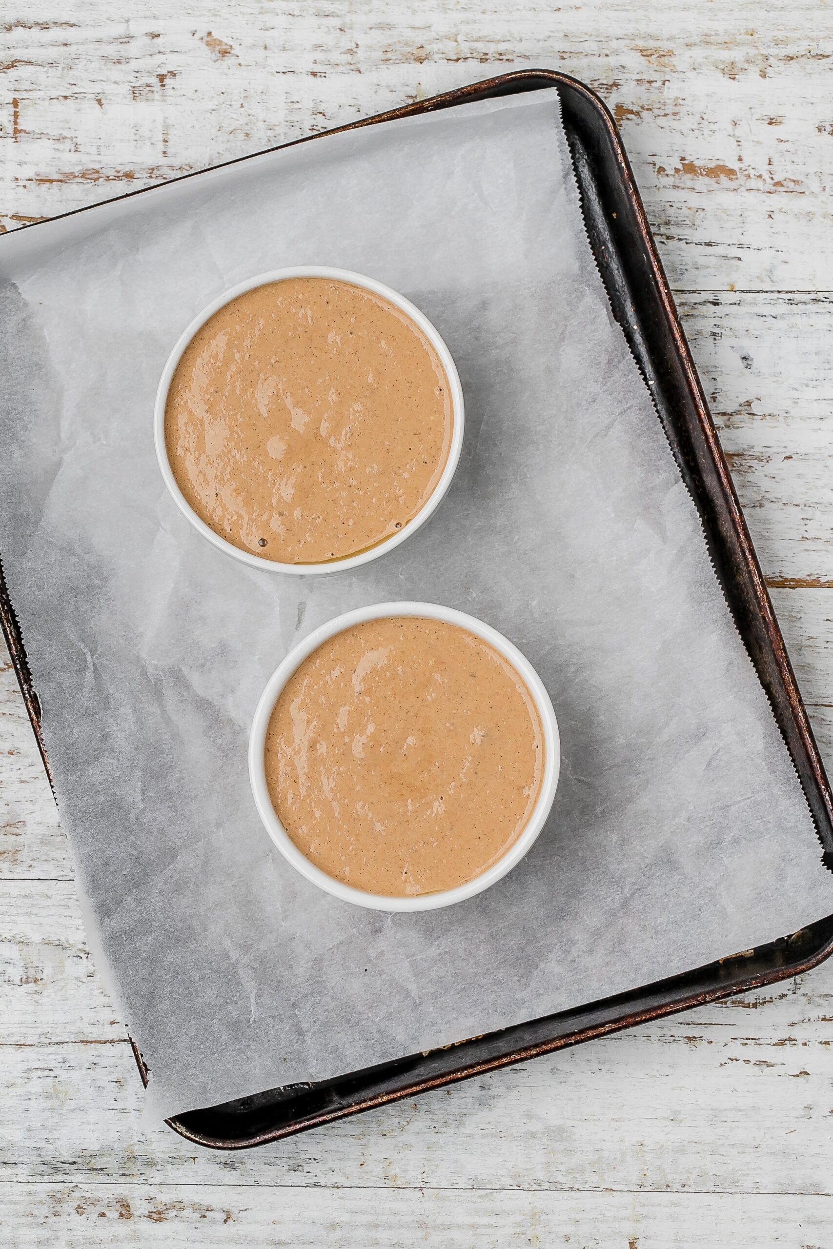 oat mixture blended and in ramekins before baking.