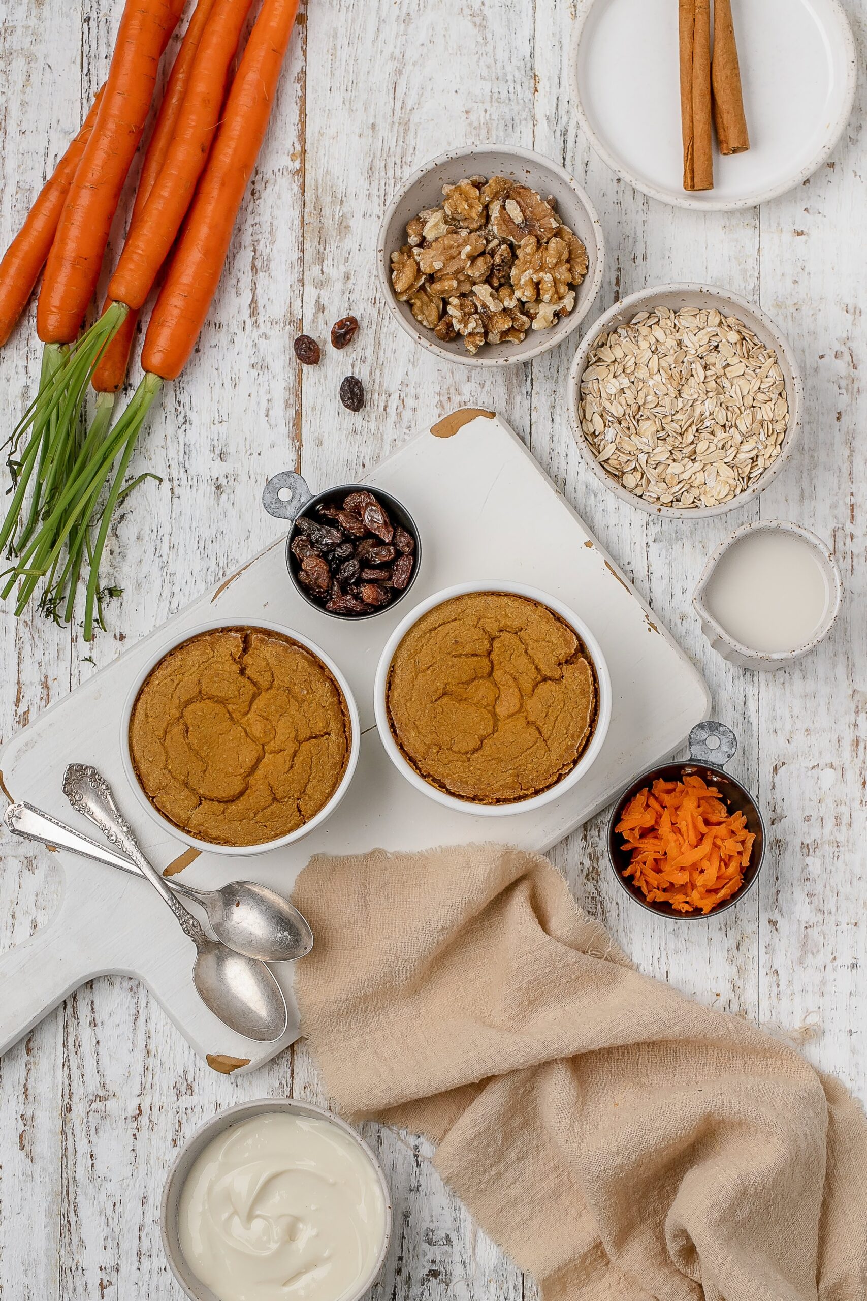 carrot cake baked oats in ramekins.