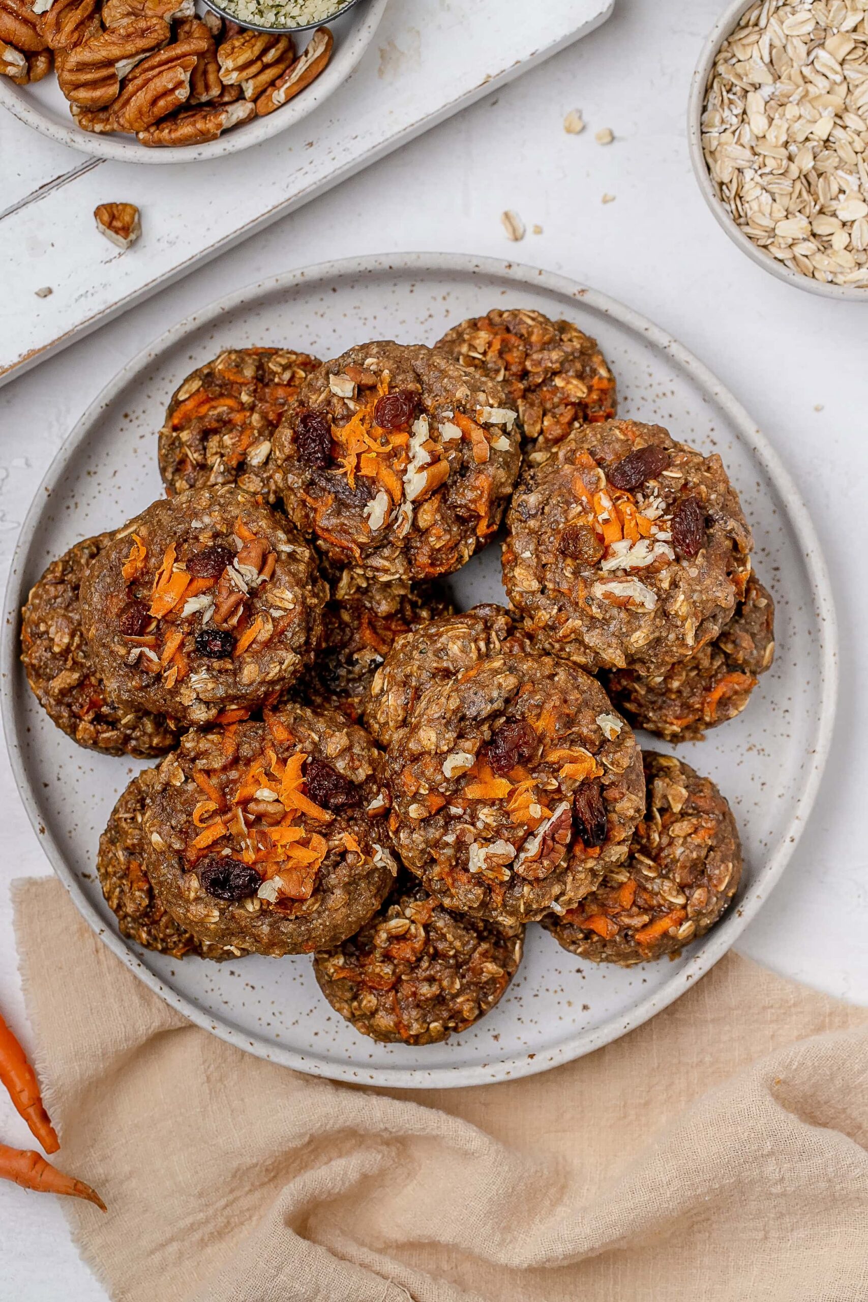 carrot cake breakfast cookies on a plate.