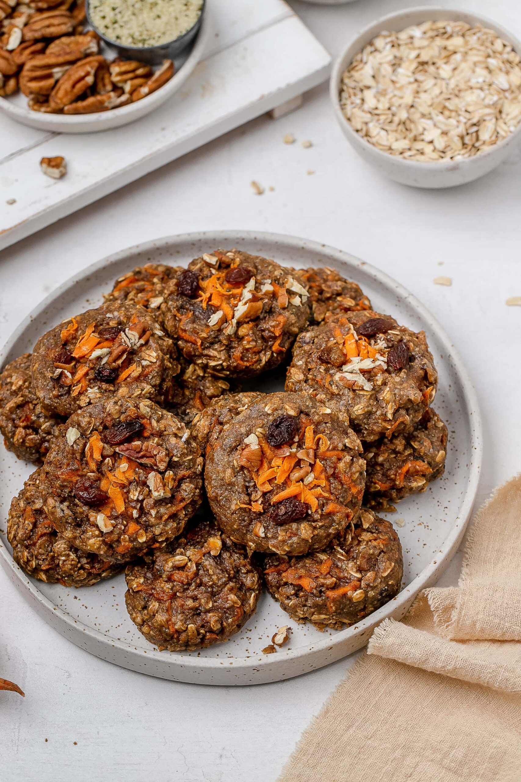 carrot cake breakfast cookies on a plate.
