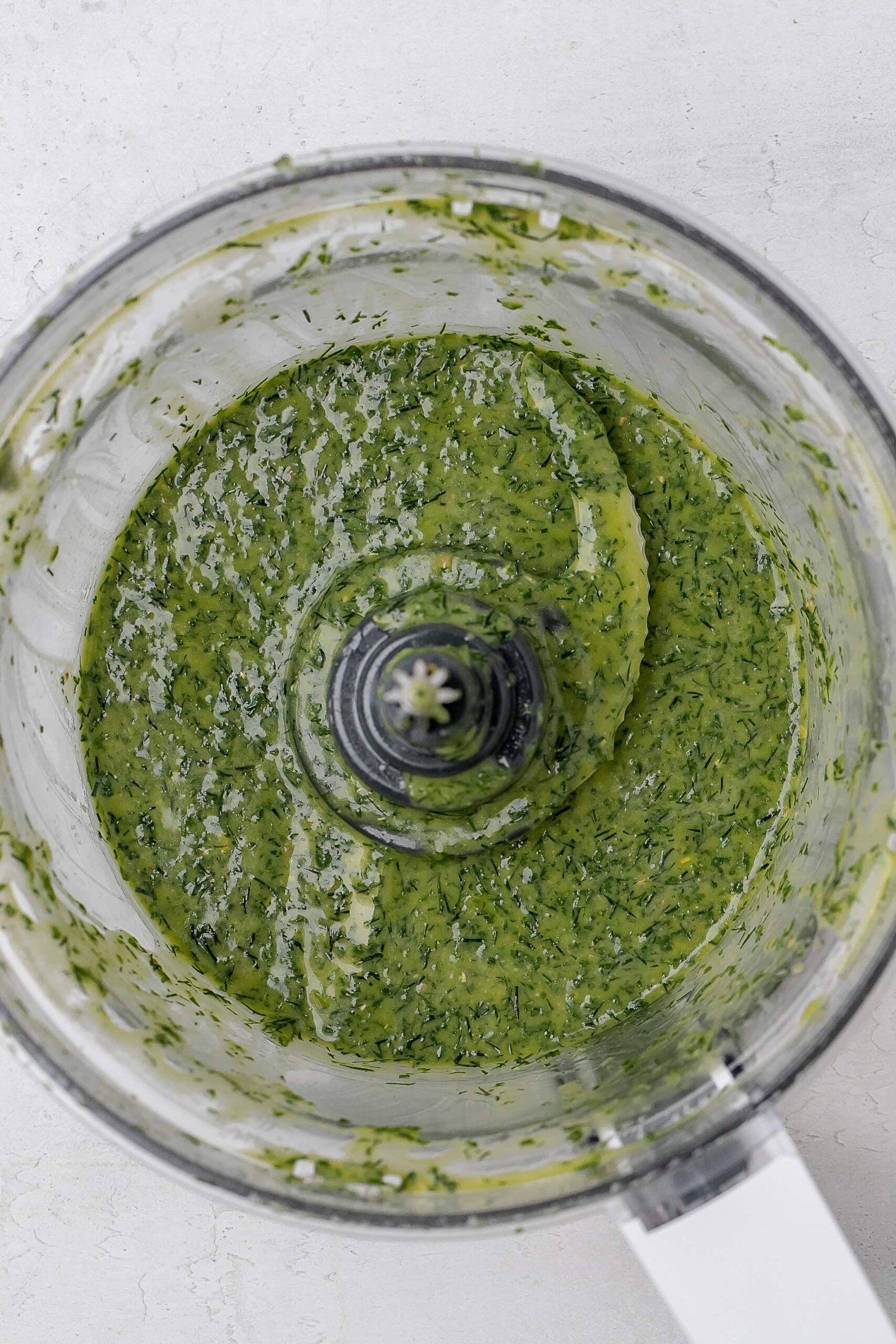 blended green sauce in food processor.