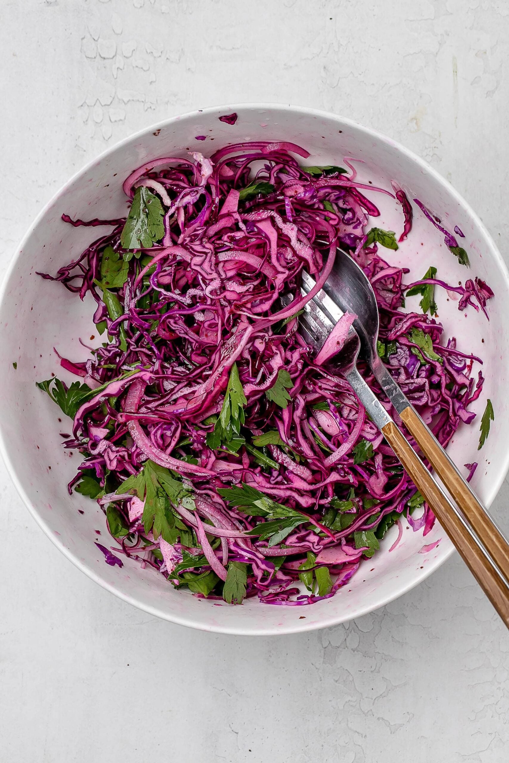 slaw in a large bowl tossed with dressing. 