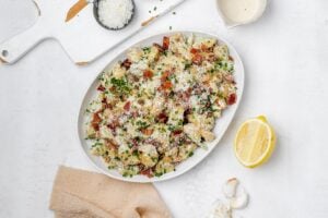 caesar potato salad on a platter.