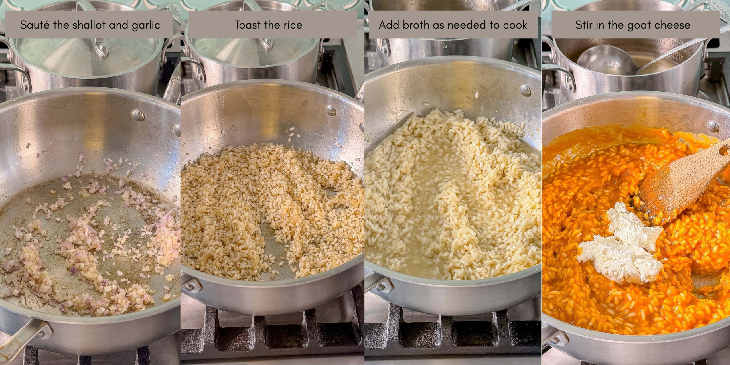 step by step photo collage making pumpkin risotto.